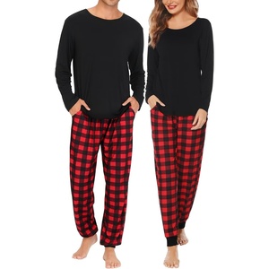 image:imageSWOMOG Christmas Pajamas Set for Couples Long Sleeve Sleepwear Women amp Men Matching Pjs Set Loungewear SetBlack