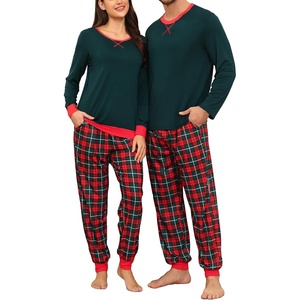 image:imageSWOMOG Christmas Pajamas Set for Couples Long Sleeve Sleepwear Women amp Men Matching Pjs Set Loungewear SetDeep Green