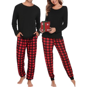 image:imageSWOMOG Christmas Pajamas Set for Couples Long Sleeve Sleepwear Women amp Men Matching Pjs Set Loungewear SetNavy Blue  Solid Top