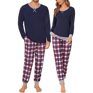 image:imageSWOMOG Christmas Pajamas Set for Couples Long Sleeve Sleepwear Women amp Men Matching Pjs Set Loungewear SetNavy Blue