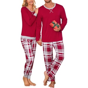 image:imageSWOMOG Christmas Pajamas Set for Couples Long Sleeve Sleepwear Women amp Men Matching Pjs Set Loungewear SetWine Red Plaid