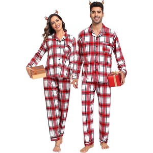 image:imageSWOMOG Family Christmas Pajamas Set Women amp Men Long Sleeve Sleepwear Party Pj Sets ButtonDown Loungewear SetRed White Grid