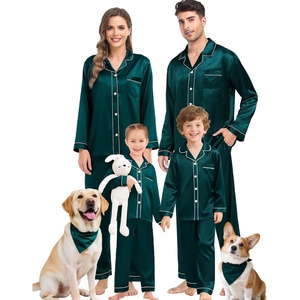 image:imageSWOMOG Family Matching Pajama Set WomenMenKids Satin Pajamas Long Sleeve Sleepwear Button Down Loungewear 2 Pcs Pj SetDeep Green