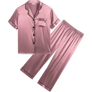 image:imageSWOMOG Girls Boys Silk Satin Pajamas Set ButtonDown TwoPiece PJs Lounge Sets with Long PantsMisty Rose