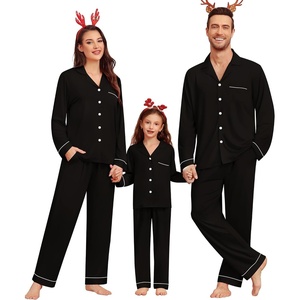 image:imageSWOMOG Matching Couple Christmas Pajamas Set Modal Long Sleeve ButtonDown Sleepwear Family Festival Party Xmas PJs Sets MenWomen Black Medium