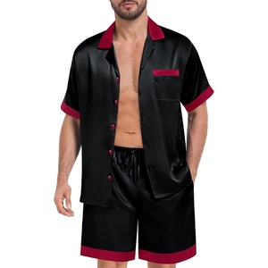 image:imageSWOMOG Men Satin Silk Pajamas Sets with Pockets Short Sleeve ButtonDown PJs Sets 2 Piece Summer Sleepwear SXXLBlack