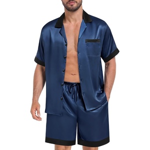 image:imageSWOMOG Men Satin Silk Pajamas Sets with Pockets Short Sleeve ButtonDown PJs Sets 2 Piece Summer Sleepwear SXXLDeep Grey