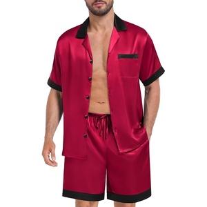 image:imageSWOMOG Men Satin Silk Pajamas Sets with Pockets Short Sleeve ButtonDown PJs Sets 2 Piece Summer Sleepwear SXXLRed