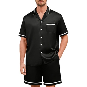 image:imageSWOMOG Men Satin Silk Pajamas Sets with Pockets Short Sleeve ButtonDown PJs Sets 2 Piece Summer Sleepwear SXXLStyleablack