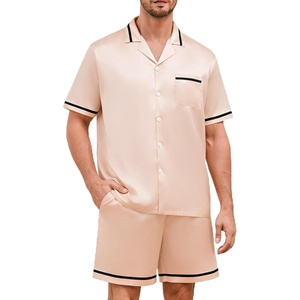 image:imageSWOMOG Men Satin Silk Pajamas Sets with Pockets Short Sleeve ButtonDown PJs Sets 2 Piece Summer Sleepwear SXXLStyleachampagne