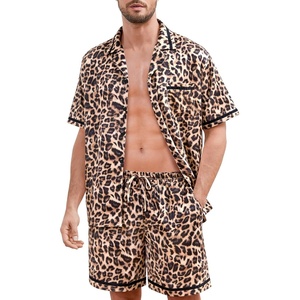 image:imageSWOMOG Men Satin Silk Pajamas Sets with Pockets Short Sleeve ButtonDown PJs Sets 2 Piece Summer Sleepwear SXXLStylealeopard