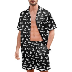 image:imageSWOMOG Men Satin Silk Pajamas Sets with Pockets Short Sleeve ButtonDown PJs Sets 2 Piece Summer Sleepwear SXXLStyleawhite Leopard Print