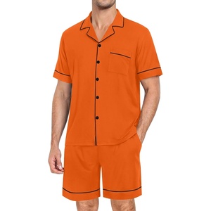 image:imageSWOMOG Mens Pajama Set Short Sleeve 2 PCS Sleepwear Button Down Soft Loungewear Modal Set Pj Set with Pockets S3XLOrange