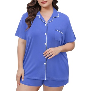 image:imageSWOMOG Womens Plus Size Pajamas Set Button Down Tops Short Sleeve Sleepwear Soft Pajama Shorts 2 Pcs Lounge Sets With Pocket Lavender