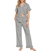 image:imageSWOMOG 100 Cotton Women Pajamas Set 2 Piece Short Sleeve Sleepwear Button Down Lounge Set Soft Ruffle Pjs with PocketBlackwhite Stripes