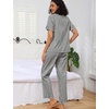 image:imageSWOMOG 100 Cotton Women Pajamas Set 2 Piece Short Sleeve Sleepwear Button Down Lounge Set Soft Ruffle Pjs with PocketBlackwhite Stripes
