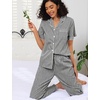 image:imageSWOMOG 100 Cotton Women Pajamas Set 2 Piece Short Sleeve Sleepwear Button Down Lounge Set Soft Ruffle Pjs with PocketBlackwhite Stripes