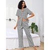 image:imageSWOMOG 100 Cotton Women Pajamas Set 2 Piece Short Sleeve Sleepwear Button Down Lounge Set Soft Ruffle Pjs with PocketBlackwhite Stripes