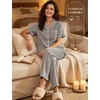 image:imageSWOMOG 100 Cotton Women Pajamas Set 2 Piece Short Sleeve Sleepwear Button Down Lounge Set Soft Ruffle Pjs with PocketBlackwhite Stripes