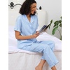 image:imageSWOMOG 100 Cotton Women Pajamas Set 2 Piece Short Sleeve Sleepwear Button Down Lounge Set Soft Ruffle Pjs with PocketBluewhite Stripes