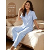 image:imageSWOMOG 100 Cotton Women Pajamas Set 2 Piece Short Sleeve Sleepwear Button Down Lounge Set Soft Ruffle Pjs with PocketBluewhite Stripes