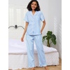 image:imageSWOMOG 100 Cotton Women Pajamas Set 2 Piece Short Sleeve Sleepwear Button Down Lounge Set Soft Ruffle Pjs with PocketBluewhite Stripes