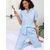 image:imageSWOMOG 100 Cotton Women Pajamas Set 2 Piece Short Sleeve Sleepwear Button Down Lounge Set Soft Ruffle Pjs with PocketBluewhite Stripes