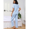 image:imageSWOMOG 100 Cotton Women Pajamas Set 2 Piece Short Sleeve Sleepwear Button Down Lounge Set Soft Ruffle Pjs with PocketBluewhite Stripes