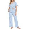 image:imageSWOMOG 100 Cotton Women Pajamas Set 2 Piece Short Sleeve Sleepwear Button Down Lounge Set Soft Ruffle Pjs with PocketBluewhite Stripes