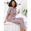 image:imageSWOMOG 100 Cotton Women Pajamas Set 2 Piece Short Sleeve Sleepwear Button Down Lounge Set Soft Ruffle Pjs with PocketBrownwhite Plaid