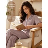 image:imageSWOMOG 100 Cotton Women Pajamas Set 2 Piece Short Sleeve Sleepwear Button Down Lounge Set Soft Ruffle Pjs with PocketBrownwhite Plaid