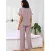 image:imageSWOMOG 100 Cotton Women Pajamas Set 2 Piece Short Sleeve Sleepwear Button Down Lounge Set Soft Ruffle Pjs with PocketBrownwhite Plaid
