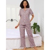 image:imageSWOMOG 100 Cotton Women Pajamas Set 2 Piece Short Sleeve Sleepwear Button Down Lounge Set Soft Ruffle Pjs with PocketBrownwhite Plaid