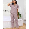 image:imageSWOMOG 100 Cotton Women Pajamas Set 2 Piece Short Sleeve Sleepwear Button Down Lounge Set Soft Ruffle Pjs with PocketBrownwhite Plaid