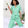 image:imageSWOMOG 100 Cotton Women Pajamas Set 2 Piece Short Sleeve Sleepwear Button Down Lounge Set Soft Ruffle Pjs with PocketGreenwhite Stripes
