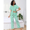 image:imageSWOMOG 100 Cotton Women Pajamas Set 2 Piece Short Sleeve Sleepwear Button Down Lounge Set Soft Ruffle Pjs with PocketGreenwhite Stripes