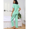 image:imageSWOMOG 100 Cotton Women Pajamas Set 2 Piece Short Sleeve Sleepwear Button Down Lounge Set Soft Ruffle Pjs with PocketGreenwhite Stripes