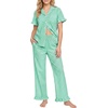 image:imageSWOMOG 100 Cotton Women Pajamas Set 2 Piece Short Sleeve Sleepwear Button Down Lounge Set Soft Ruffle Pjs with PocketGreenwhite Stripes