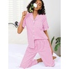 image:imageSWOMOG 100 Cotton Women Pajamas Set 2 Piece Short Sleeve Sleepwear Button Down Lounge Set Soft Ruffle Pjs with PocketPinkwhite Plaid