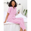 image:imageSWOMOG 100 Cotton Women Pajamas Set 2 Piece Short Sleeve Sleepwear Button Down Lounge Set Soft Ruffle Pjs with PocketPinkwhite Plaid