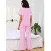 image:imageSWOMOG 100 Cotton Women Pajamas Set 2 Piece Short Sleeve Sleepwear Button Down Lounge Set Soft Ruffle Pjs with PocketPinkwhite Plaid