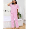 image:imageSWOMOG 100 Cotton Women Pajamas Set 2 Piece Short Sleeve Sleepwear Button Down Lounge Set Soft Ruffle Pjs with PocketPinkwhite Plaid