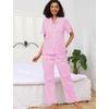 image:imageSWOMOG 100 Cotton Women Pajamas Set 2 Piece Short Sleeve Sleepwear Button Down Lounge Set Soft Ruffle Pjs with PocketPinkwhite Plaid