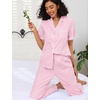 image:imageSWOMOG 100 Cotton Women Pajamas Set 2 Piece Short Sleeve Sleepwear Button Down Lounge Set Soft Ruffle Pjs with PocketPinkwhite Stripes