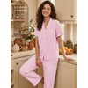 image:imageSWOMOG 100 Cotton Women Pajamas Set 2 Piece Short Sleeve Sleepwear Button Down Lounge Set Soft Ruffle Pjs with PocketPinkwhite Stripes