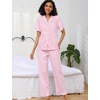 image:imageSWOMOG 100 Cotton Women Pajamas Set 2 Piece Short Sleeve Sleepwear Button Down Lounge Set Soft Ruffle Pjs with PocketPinkwhite Stripes