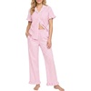 image:imageSWOMOG 100 Cotton Women Pajamas Set 2 Piece Short Sleeve Sleepwear Button Down Lounge Set Soft Ruffle Pjs with PocketPinkwhite Stripes