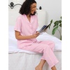 image:imageSWOMOG 100 Cotton Women Pajamas Set 2 Piece Short Sleeve Sleepwear Button Down Lounge Set Soft Ruffle Pjs with PocketPinkwhite Stripes