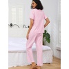 image:imageSWOMOG 100 Cotton Women Pajamas Set 2 Piece Short Sleeve Sleepwear Button Down Lounge Set Soft Ruffle Pjs with PocketPinkwhite Stripes