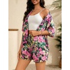 image:imageSWOMOG Hawaiian Tropical Print Womens 2 Piece Swimsuit Cover Up Set  Loose Short Sleeve Top amp Shorts for Summer Beach SXXLBlack Pink Tropic